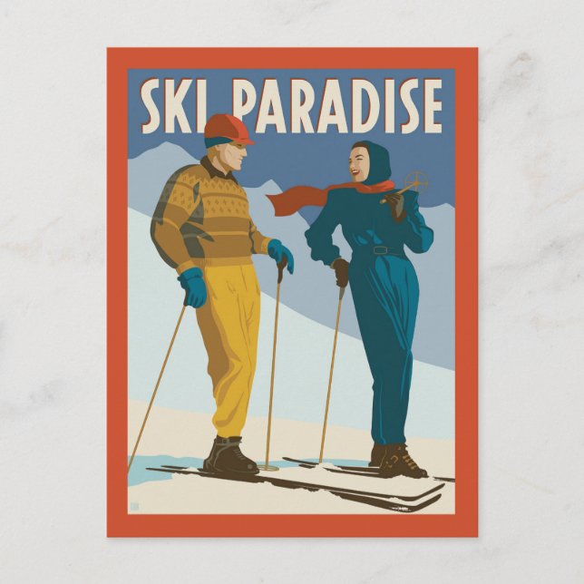 Cartão Postal Ski Paradise Vintage Impressão (Frente)