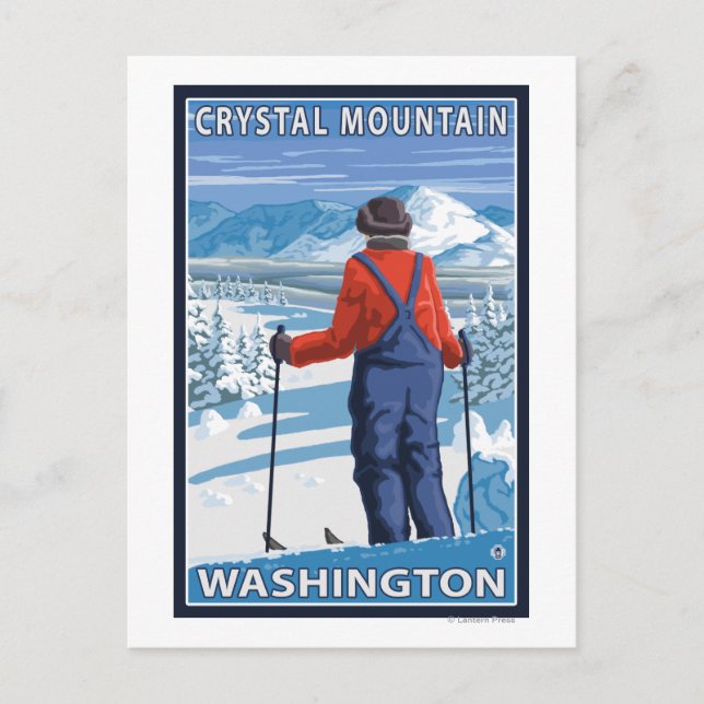 Cartão Postal Skier Adminning - Crystal Mountain, Washington (Frente)