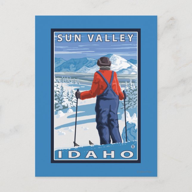 Cartão Postal Skier Adminning - Sun Valley, Idaho (Frente)