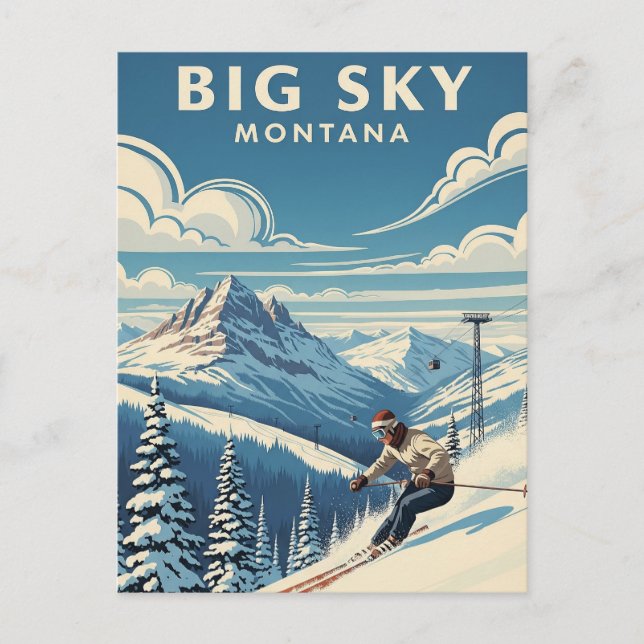 Cartão Postal Skier em Big Sky Montana Viagem (Frente)