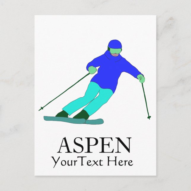 Cartão Postal Skier Snow Skiing Ski Party Aspen Texto Personaliz (Frente)