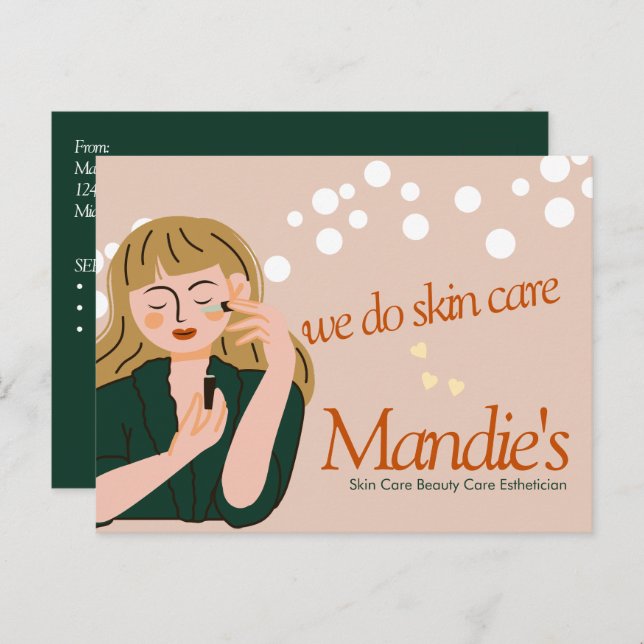 Cartão Postal Skin Care Estheticista Business Salon Branding C (Frente/Verso)