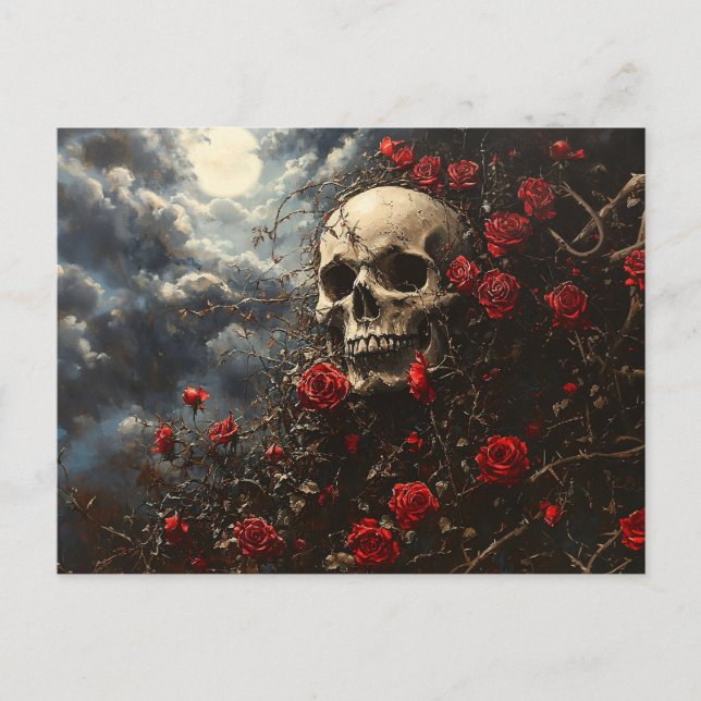 Cartão Postal Skull and Crimson Roses (Frente)