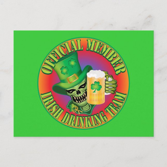 Cartão Postal Skull da Equipe do Bebendo Irlandês (Frente)