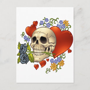 Cartão Postal Skull Love - Caveiras, Rosas e Corações por Al Rio
