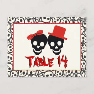 Cartão Postal Skulls Halloween - vermelho da mesa de casamento