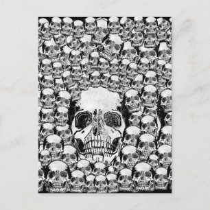 CARTÃO POSTAL SKULLS WALL MEATH MORTO SKELETON BLACK WHITE