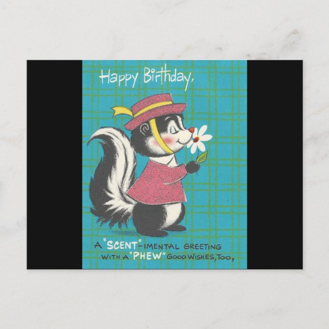 Cartão Postal Skunk Vintage Feliz Aniversário (Frente)