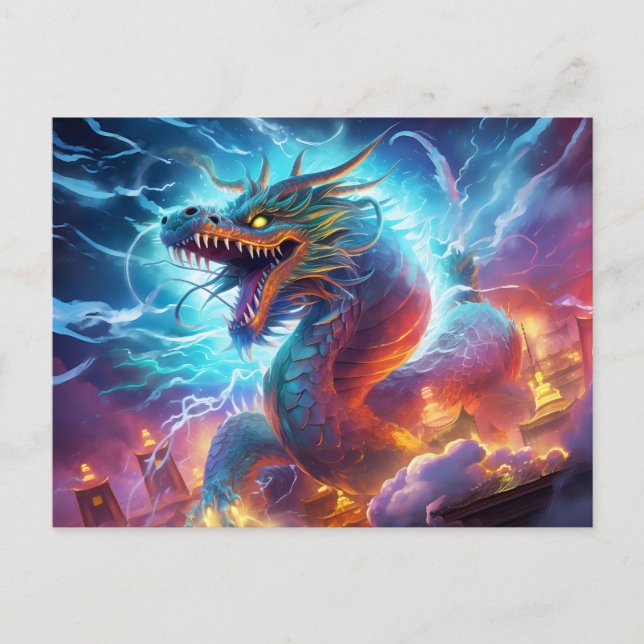 Cartão Postal Skybreaker – Chinese Airbrush Dragon over City in  (Frente)