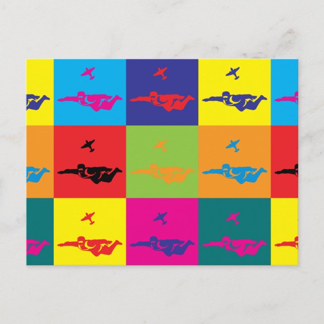 Cartão Postal Skydiving Pop Art (Frente)