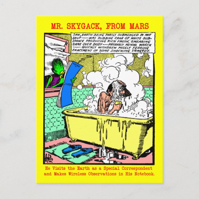 Cartão Postal Skygack observa um Homem Bathing (Frente)