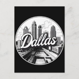 Cartão Postal Skyline Black and White Cityscape de Dallas Texas