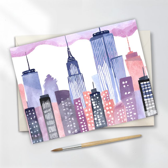 Cartão Postal Skyline Cityscape de Aquarela (Criador carregado)