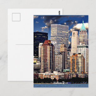 Cartão Postal Skyline de Nova York, veleiro no rio Hudson