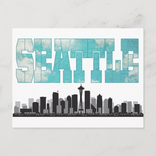 Cartão Postal Skyline de Seattle Washington (Frente)