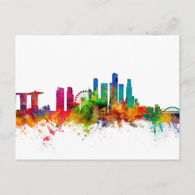 Cartão Postal Skyline de Singapura (Frente)