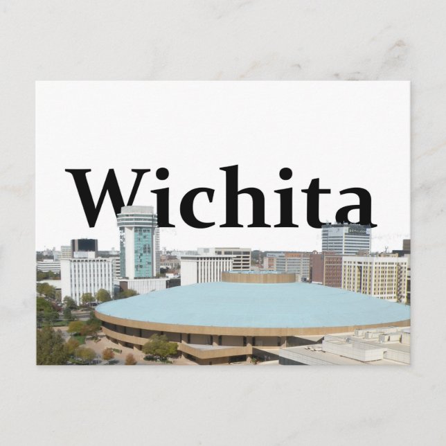 Cartão Postal Skyline de Wichita Kansas com o Wichita no céu (Frente)