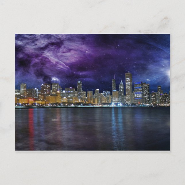 Cartão Postal Skyline do Spacey Chicago (Frente)