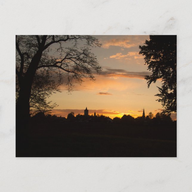 CARTÃO POSTAL SKYLINE HAAG IN OBERBAYERN BEI SONNENUNTERGANG (Frente)