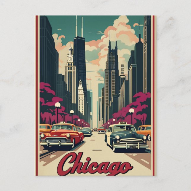 Cartão Postal Skyline Modern Black Chicago Illinois (Frente)