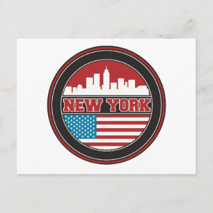 Cartão Postal Skyline Nova York Bandeira dos Estados Unidos