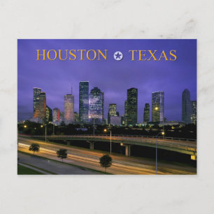 Cartão Postal Skyline of Houston, Texas ao anoitecer