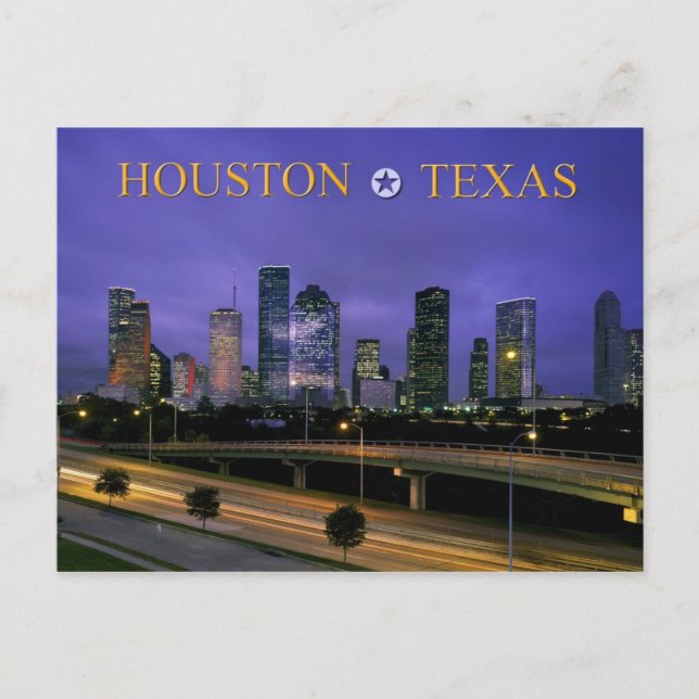 Cartão Postal Skyline of Houston, Texas ao anoitecer (Frente)