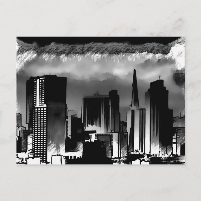 Cartão Postal Skyline Sketch Chicago em preto e branco (Frente)