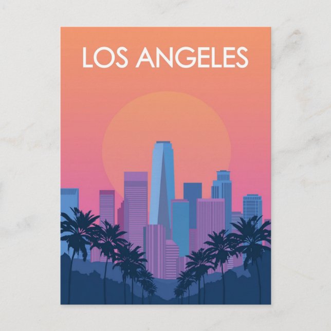 Cartão Postal Skyline Sunset de Los Angeles com Palm Trees (Frente)