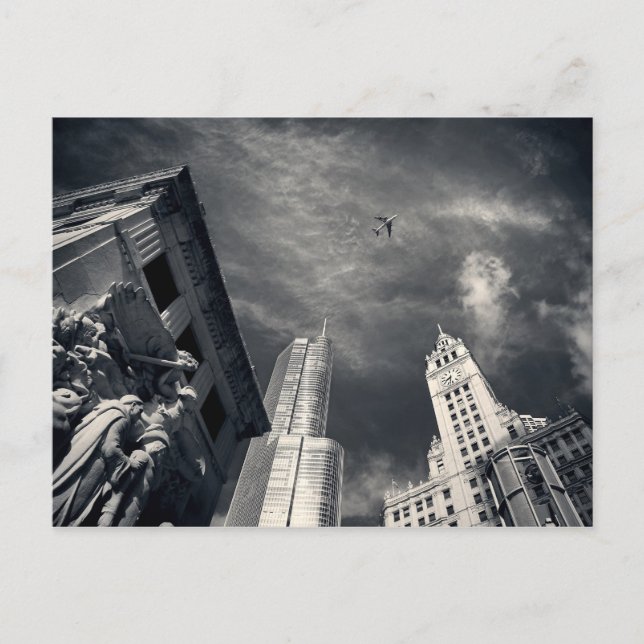 Cartão Postal Skyscrapers de Chicago Illinois em preto e branco (Frente)