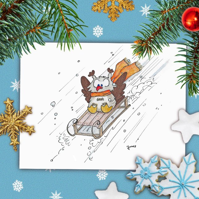 Cartão postal SLEDDING OWL por Nicole Janes (Criador carregado)
