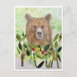 Cartão Postal Sleepy bear in the leaves- watercolor Postcard
