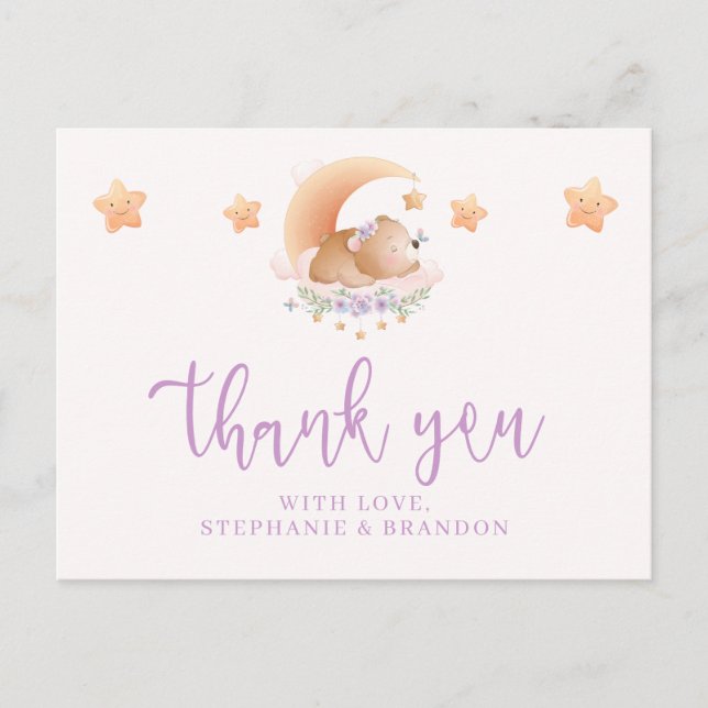 Cartão Postal Sleepy Bear no Chá de fraldas da Nuvem Obrigado (Frente)