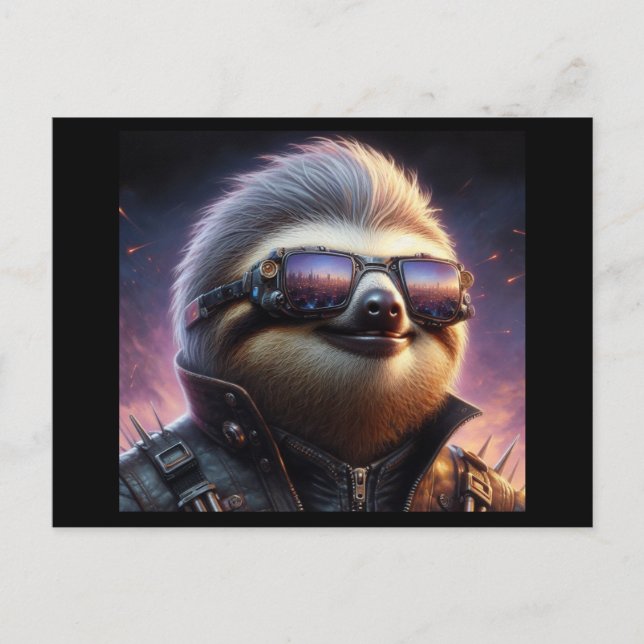 Cartão Postal Sloth Cyberpunk (Frente)