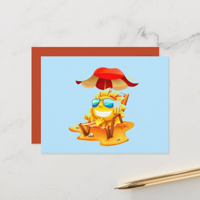 Cartão Postal Smiley Sun Louning Na Cadeira Praia Cartão-Postal (Frente/Verso In Situ)