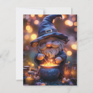 Cartão Postal Smiling Gnome Stirring Magic Pote