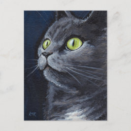 Cartão Postal Smokey | Retrato de Gato de Cinza Azul Verde