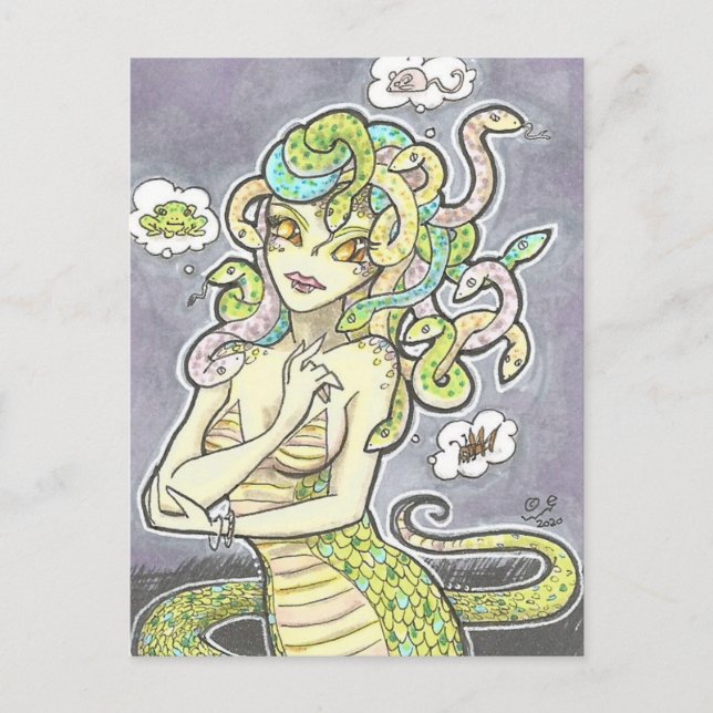 Cartão Postal Snacktime Medusa Humor Fantasy Art Impressão (Frente)