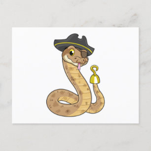 Cartão Postal Snake as Pirate with Hook hand & Eye patch