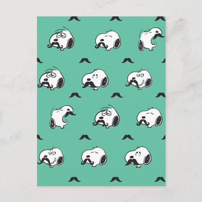 Cartão Postal Snoopy Mustaches & Teal Patterno (Frente)