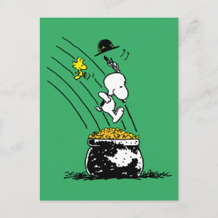 Cartão Postal Snoopy pulando em Pote de Dourado