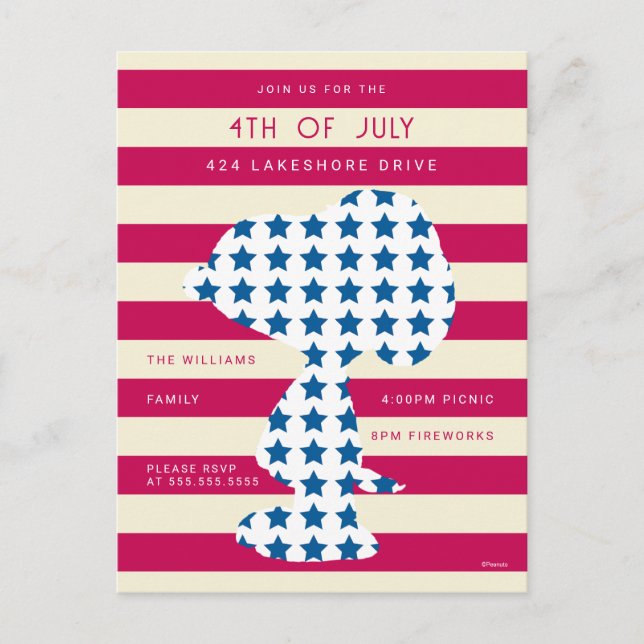 Cartão Postal Snoopy Vintage Estrelas & Listras (Frente)