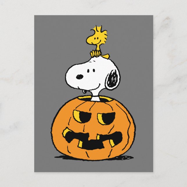 Cartão Postal Snoopy & Woodstock Pumpkin (Frente)