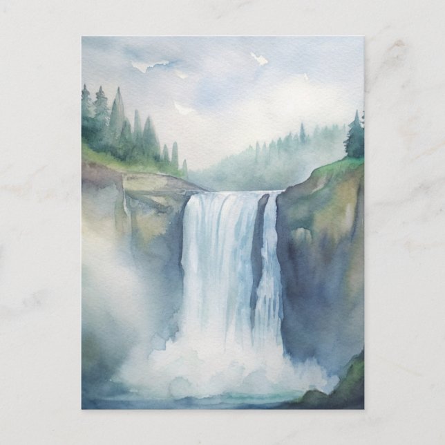 Cartão Postal Snoqualmie Falls, WA Watercolor Painting (Frente)