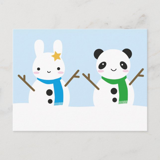 Cartão Postal Snow Bunny & Snow Panda (Frente)