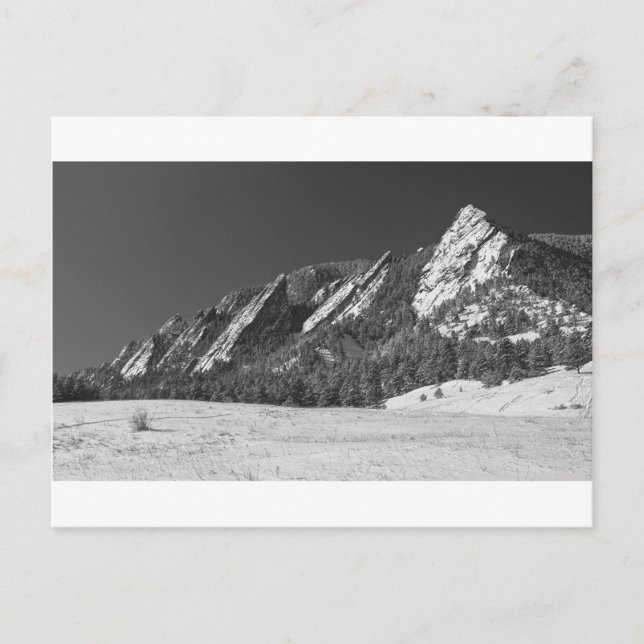 Cartão Postal Snow Dusted Flatirons Boulder CO Panorama BW (Frente)