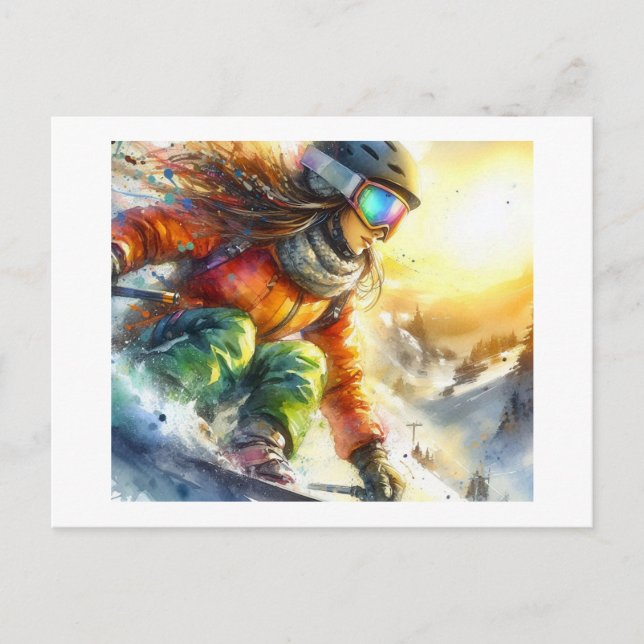 Cartão Postal Snowboard Adventure at Sunset,  (Frente)