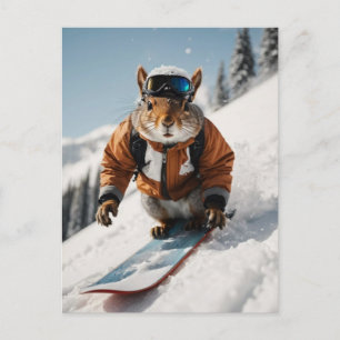 Cartão Postal Snowboard Squirrel Wintertime Whimsper Animal