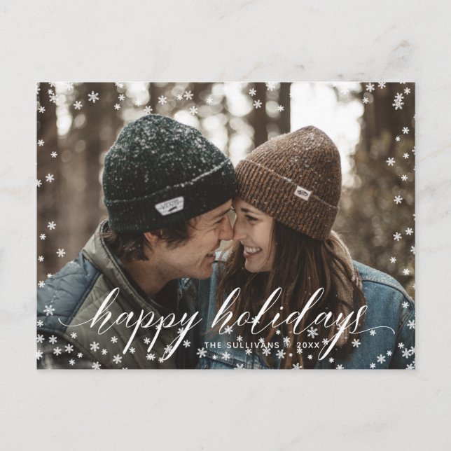 Cartão Postal Snowflakes Snowflakes Script de Caligrafia de Nata (Frente)