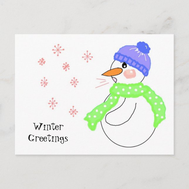 Cartão Postal Snowman Blowke Saudações ao Floco de Neve (Frente)